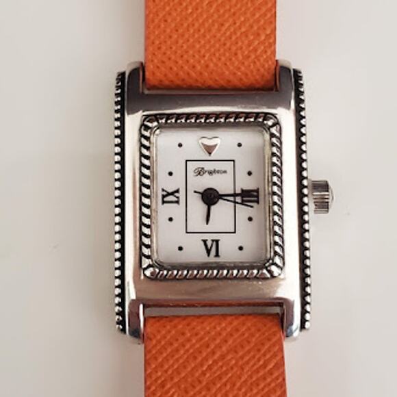 Brighton Women's Jefferson Watch Silver Tone with Orange Leather Band‎ - Picture 1 of 10